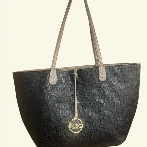 BCBG Paris Black and Tan Tote Bag with matching crossbody purse - Picture 1 of 4